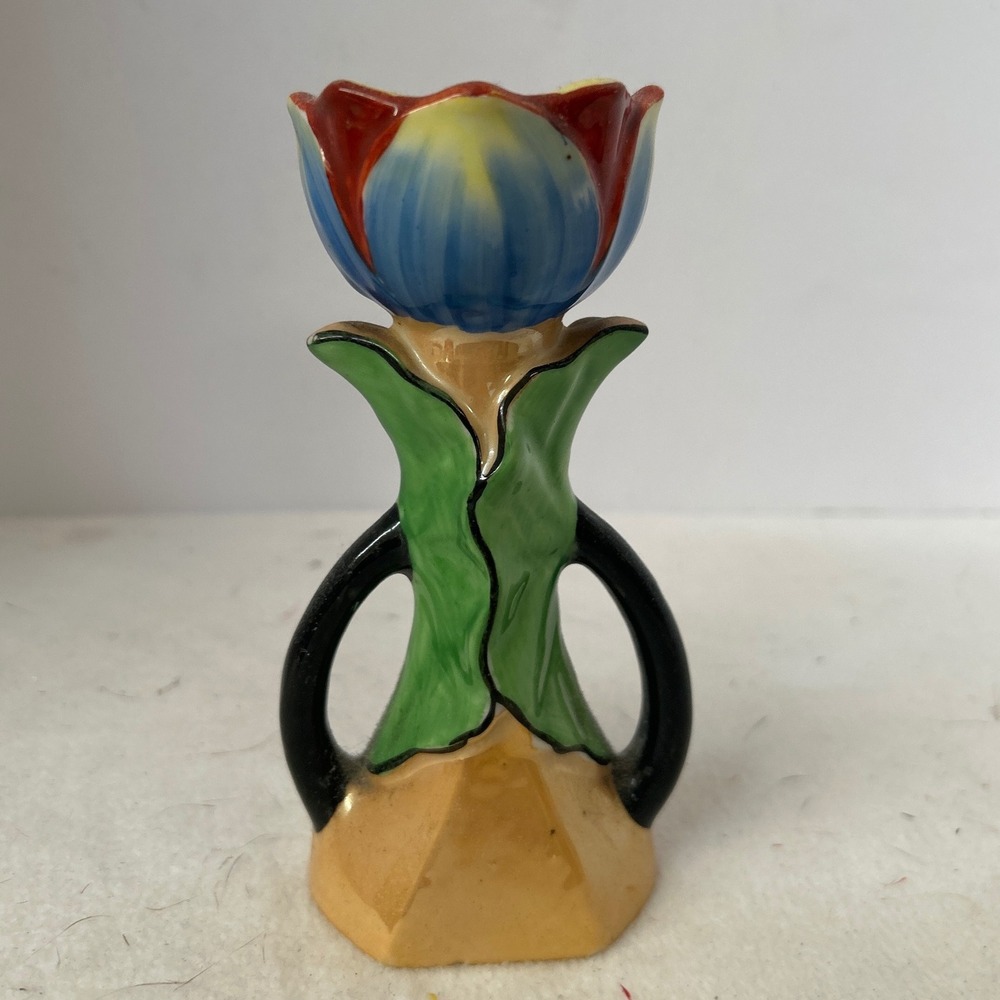 Vintage‎ Ceramic Lotus Flower Candlestick Holder Made in Japan Hand Painted
